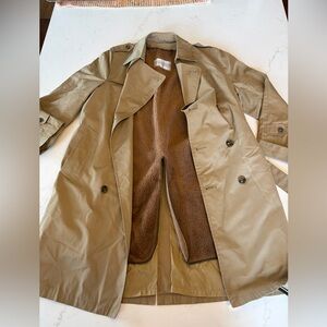 Vintage Tan Trench Coat with Brown Sherpa Lining